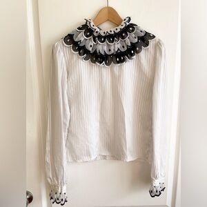 Vintage Silk Ruffle Collar High Neck Top Small Parisian Avant Garde Victorian